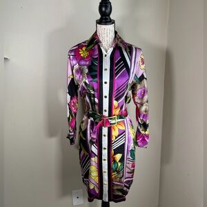 Cache Vibrant Purple Floral Belted Shirt Dress